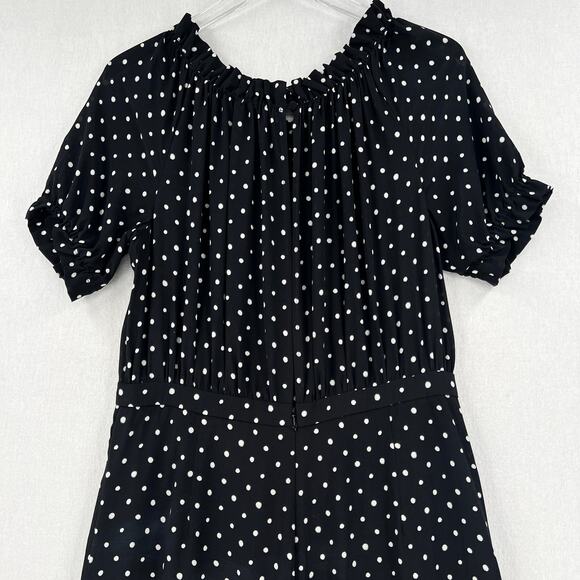 SALONI Juli Off the Shoulder Jumpsuit Womens 10 Black White Silk Polka Dot Wide - Picture 4 of 16